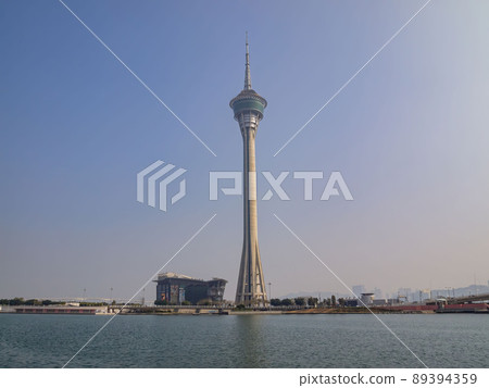 Sunny view of the famous Macau tower Sunny view of the famous Macau tower 89394359