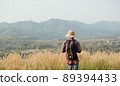 Freedom traveler man standing.A man carrying a bag.People and copy space. 89394433