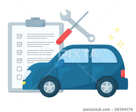 Illustrations for inspecting cars. Repairs and maintenance at maintenance shops. Cars, tools and checklists. Illustrations for inspecting cars. Repairs and maintenance at maintenance shops. Cars, tools and checklists. 89394574