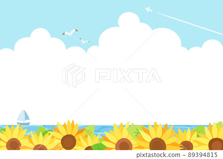 Simple and beautiful summer sea and sunflower illustration Simple and beautiful summer sea and sunflower illustration 89394815