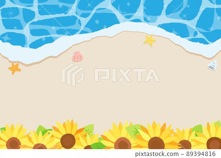 Hand-drawn illustrations of beaches and sunflowers 89394816
