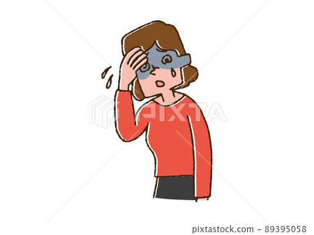 貧血婦女可笑的手寫人物矢量，線條畫上的顏色 89395058