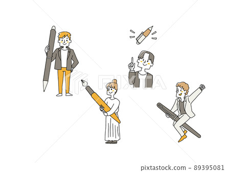 A man who works as a writer, a comical handwritten person who fights with a pen, a vector, a line drawing and a color 89395081