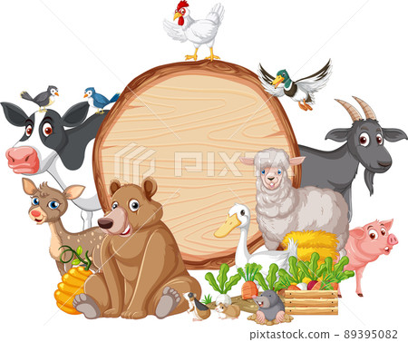 Animal with wooden sign banner 89395082
