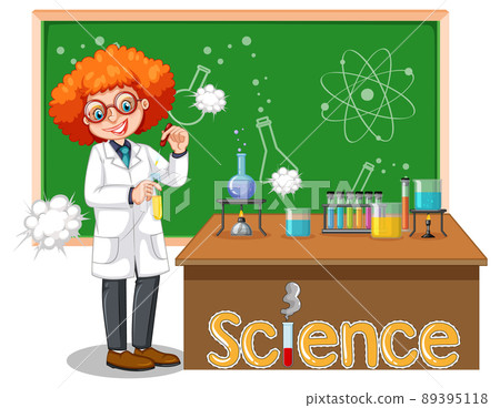 Scientist woman cartoon character with laboratory equipments illustration 89395118