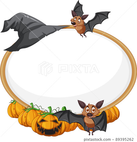 Blank wooden signboard with bat in halloween theme 89395262