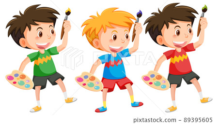 Cute boy painting on canvas - Stock Illustration [89395605] - PIXTA