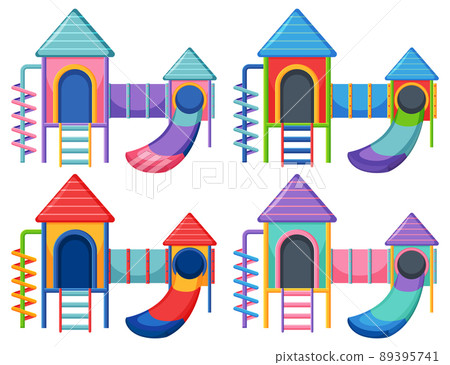 A children playground slide set on white background 89395741