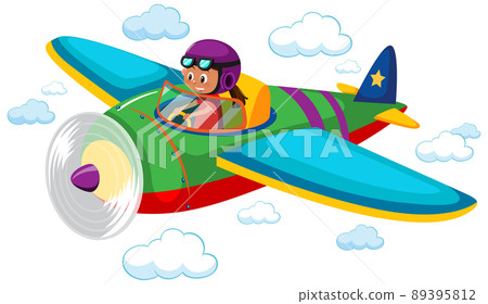 Girl flying cute airplane in the sky Girl flying cute airplane in the sky 89395812