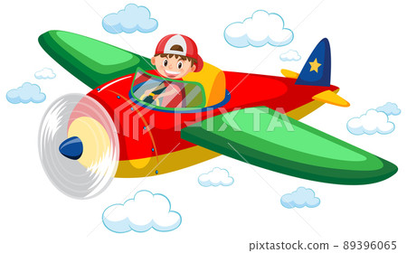 Boy flying cute airplane in the sky - Stock Illustration [89396065] - PIXTA