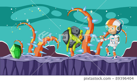 Scene with astronaut shooting alien in space 89396404
