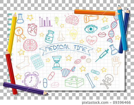 Hand drawn doodle of medical icons 89396466