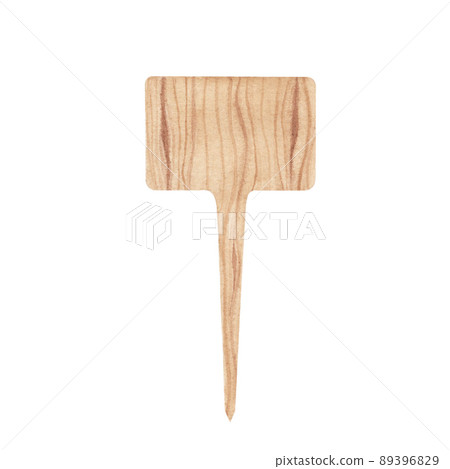 Square wooden plant tag. Watercolor Illustration isolated on white background for design greeting card, flower shop Square wooden plant tag. Watercolor Illustration isolated on white background for design greeting card, flower shop 89396829