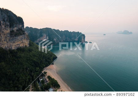summer view of rocky mountains and sea in a tropical morning 89397102