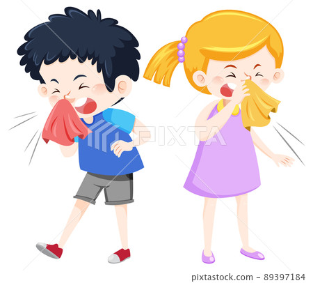 Children having a cold on white background Children having a cold on white background 89397184