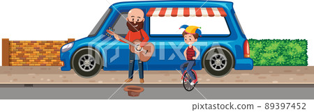 People playing guitar on the sidewalk People playing guitar on the sidewalk 89397452