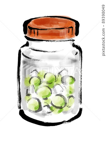 瓶中醃梅酒的手繪日式插畫 89398049