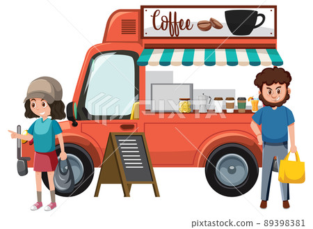 Customers standing by coffee truck 89398381