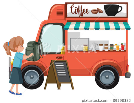 Girl standing by coffee truck Girl standing by coffee truck 89398383