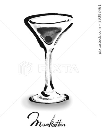 Hand-painted illustration of cocktail Manhattan monochrome 89398461