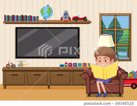 Living room scene with children cartoon character Living room scene with children cartoon character 89398528