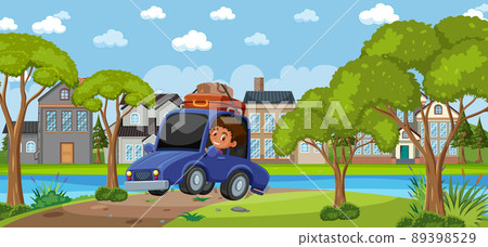 Outdoor street scene with cartoon character Outdoor street scene with cartoon character 89398529