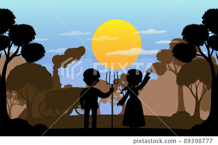 Silhouette scene with medieval 89398777