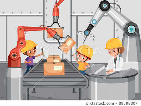 Production process concept with assembly line automation Production process concept with assembly line automation 89398807