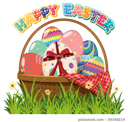 Happy Easter design with eggs in basket 89398814