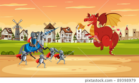 Medieval battle scene in cartoon style 89398979