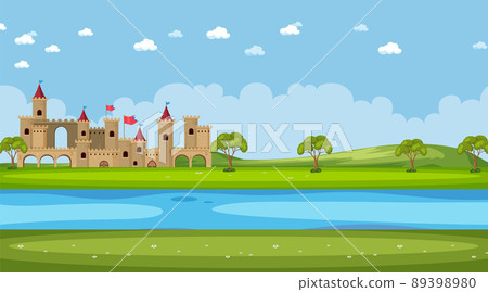 Medieval town scene in cartoon style Medieval town scene in cartoon style 89398980