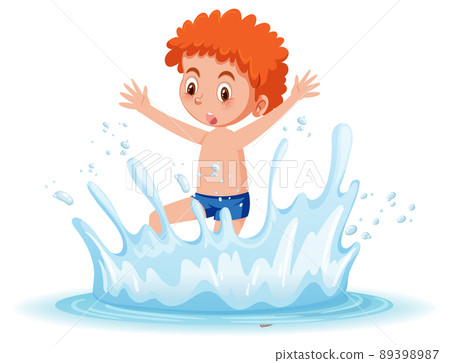 A water splash with fun boy on white background A water splash with fun boy on white background 89398987