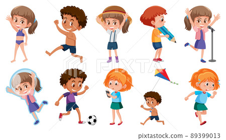 Set of children doing different activities on white background 89399013