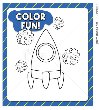 Worksheets template with color fun! text and rocket outline 89399016