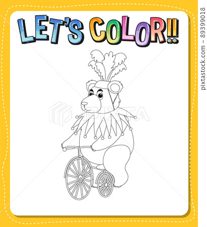 Worksheets template with lets color text and bear outline illustration 89399018