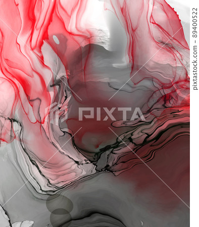 Black red ink brush stroke on white background. 89400522