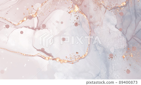 Vector Alcohol ink shape in tender coral and gold. 89400873