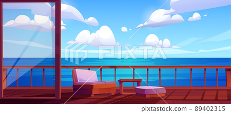 Wooden terrace with sea or ocean view, background 89402315