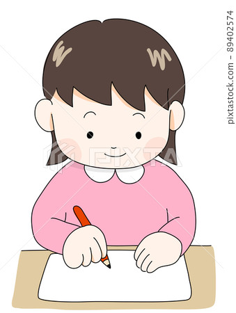 A girl who goes to the desk in the correct... - Stock Illustration ...