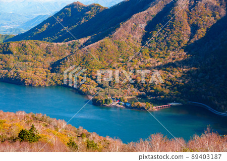 秋天的赤城山（從地藏嶽山頂眺望大沼和赤城神社） 89403187