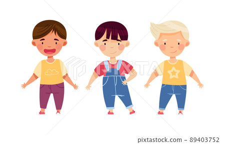 Cute boys of different nationalities standing together cartoon vector illustration 89403752