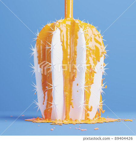 Pouring yellow color on the cactus minimal summer 3D render Pouring yellow color on the cactus minimal summer 3D render 89404426