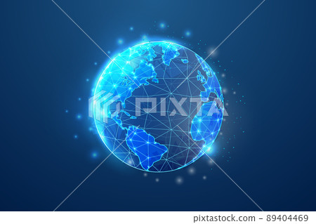 Earth 3d symbol in blue low poly style. Planet, universe, space design concept vector illustration. World map polygonal wireframe. Earth 3d symbol in blue low poly style. Planet, universe, space design concept vector illustration. World map polygonal wireframe. 89404469