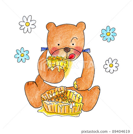 手繪插圖中的熊吃蜂蜜 手繪插圖中的熊吃蜂蜜 89404619