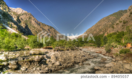 View to Bamboret river and Kalash valley, Chitral, Hindukush Pakistan 89405037