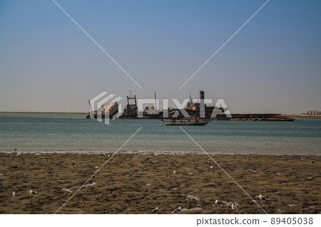 Panorama of Berbera port and beach with boats Somalia 89405038