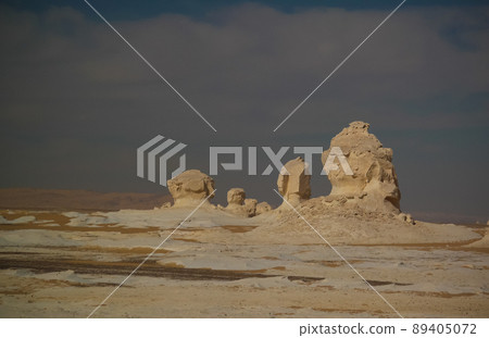 Abstract nature sculptures in White desert at Sahara, Egypt Abstract nature sculptures in White desert at Sahara, Egypt 89405072