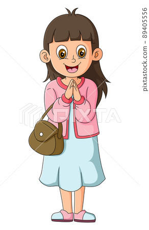 The pretty girl is welcoming and getting the permission 89405556