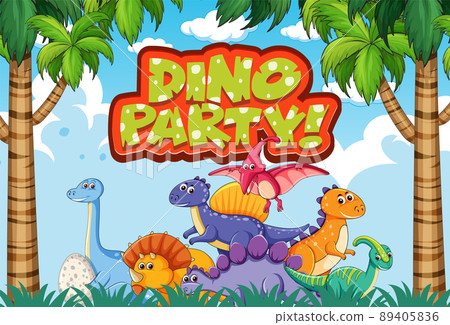 Font design for word dino party with dinosaurs in the jungle 89405836