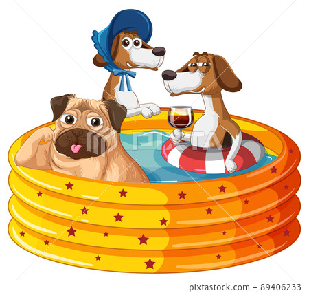 Cartoon dogs in inflatable pool 89406233